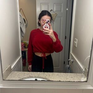 H&M Red Drawstring Cropped Sweatshirt